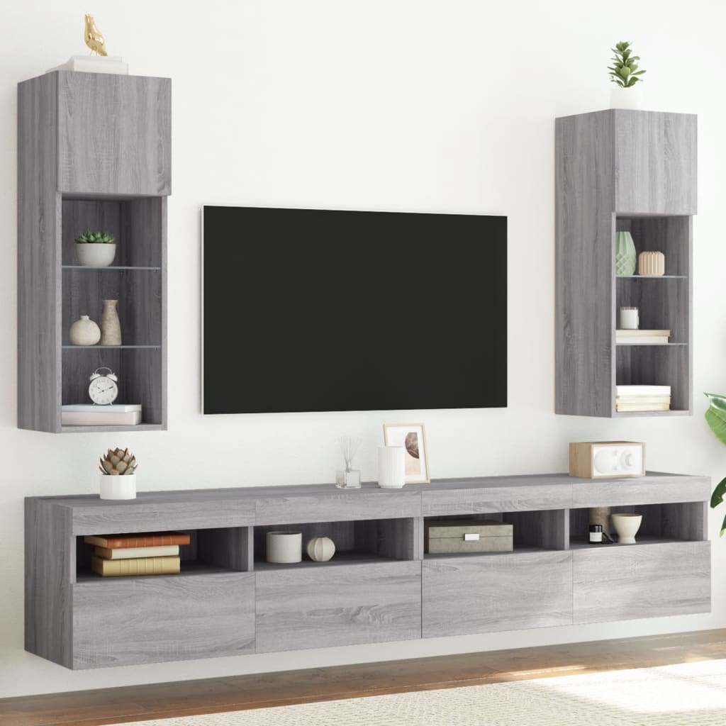 Έπιπλα Τηλεόρασης με LED 2 τεμ. Γκρι Sonoma 30,5x30x90 εκ. - Pakobazaar