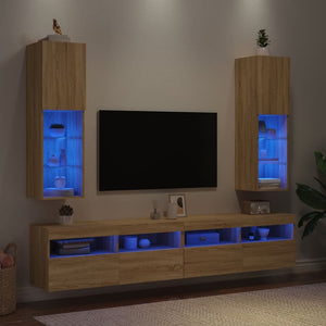Έπιπλα Τηλεόρασης με LED 2 τεμ. Sonoma Δρυς 30,5x30x102 εκ. - Pakobazaar