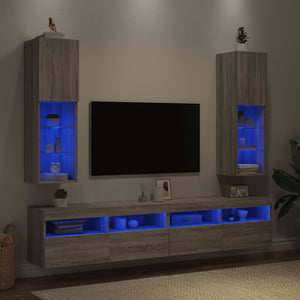 Έπιπλα Τηλεόρασης με LED 2 τεμ. Γκρι Sonoma 30,5x30x102 εκ. - Pakobazaar