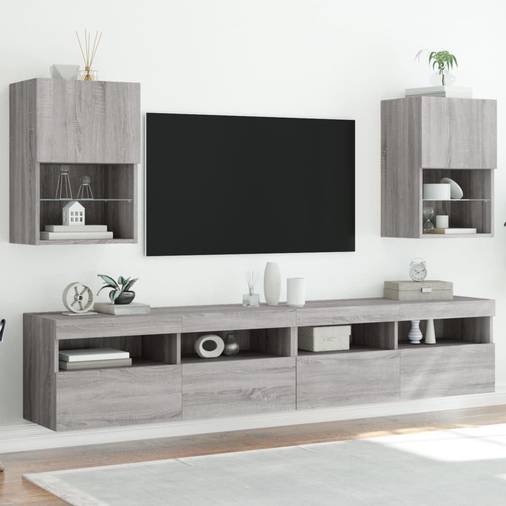 Έπιπλα Τηλεόρασης με LED 2 τεμ. Γκρι Sonoma 40,5x30x60 εκ.
