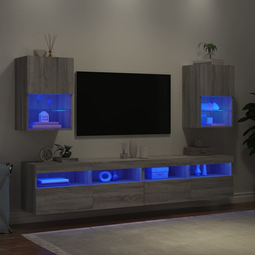 Έπιπλα Τηλεόρασης με LED 2 τεμ. Γκρι Sonoma 40,5x30x60 εκ.