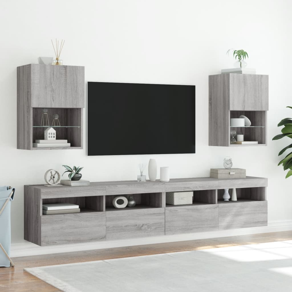 Έπιπλα Τηλεόρασης με LED 2 τεμ. Γκρι Sonoma 40,5x30x60 εκ.