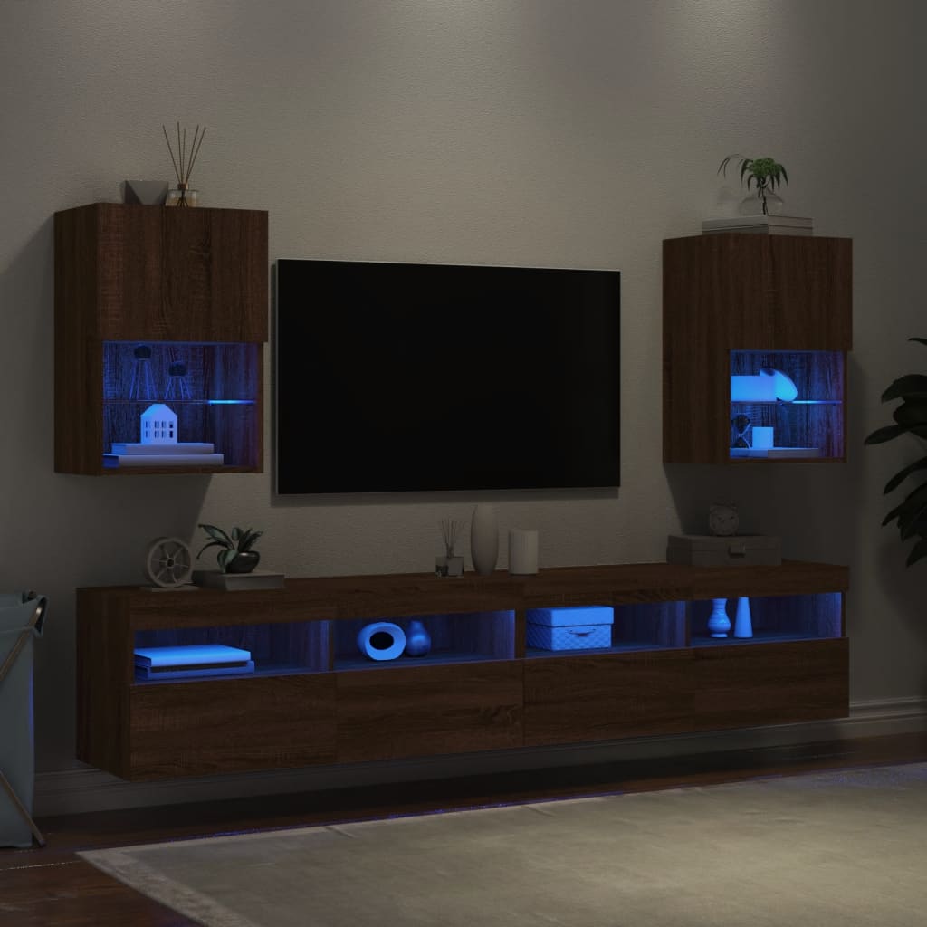 Έπιπλα Τηλεόρασης με LED 2 τεμ. Καφέ Δρυς 40,5x30x60 εκ.