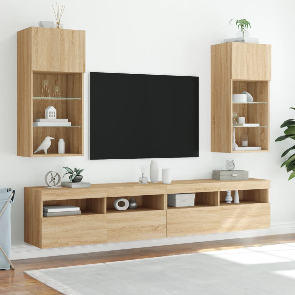 Έπιπλα Τηλεόρασης με LED 2 τεμ. Sonoma Δρυς 40,5x30x90 εκ. - Pakobazaar