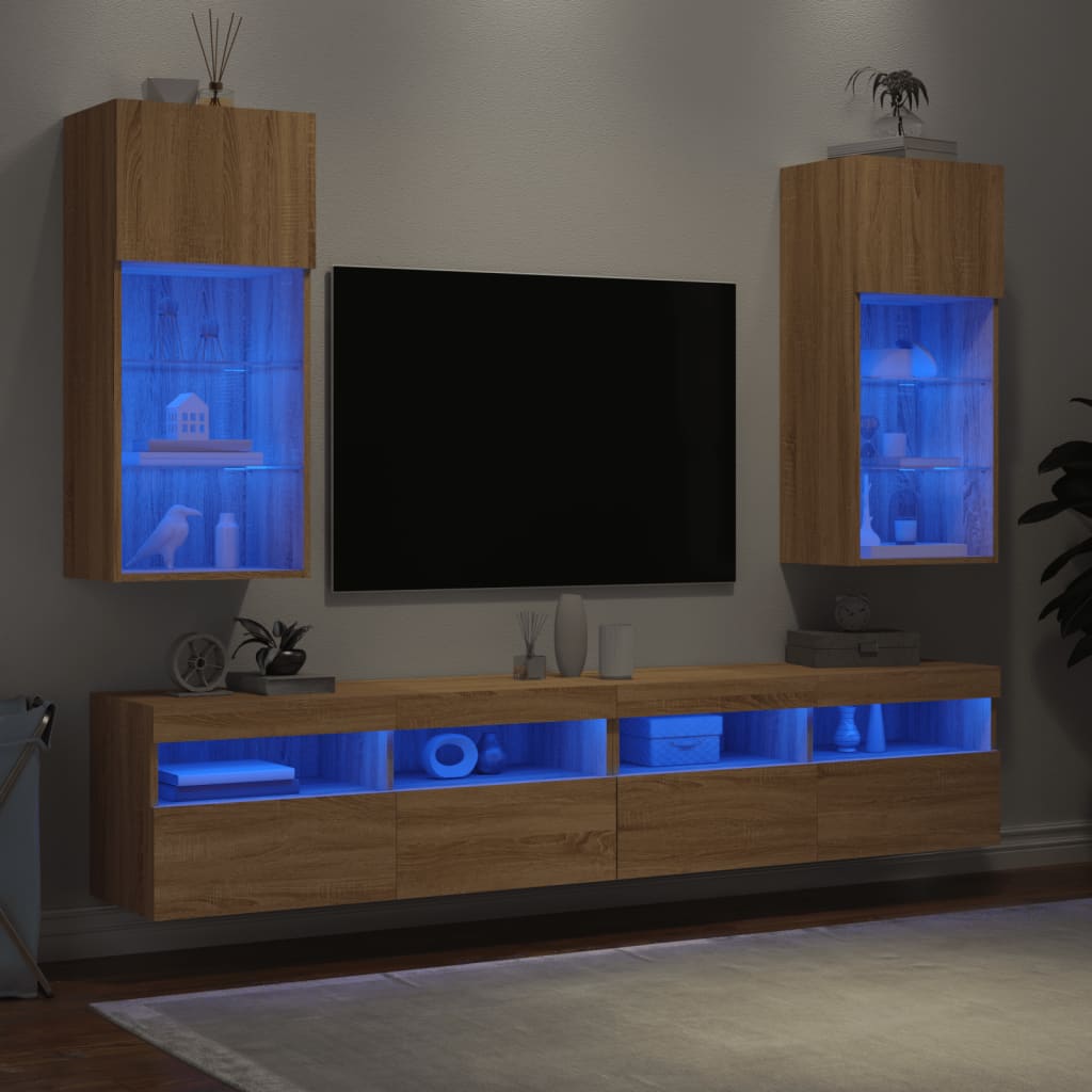 Έπιπλα Τηλεόρασης με LED 2 τεμ. Sonoma Δρυς 40,5x30x90 εκ. - Pakobazaar