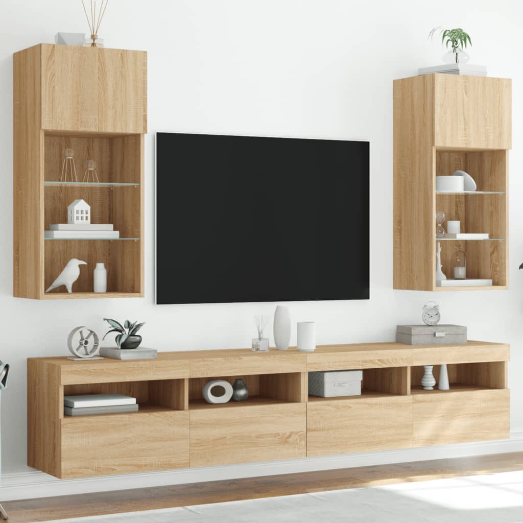 Έπιπλα Τηλεόρασης με LED 2 τεμ. Sonoma Δρυς 40,5x30x90 εκ. - Pakobazaar