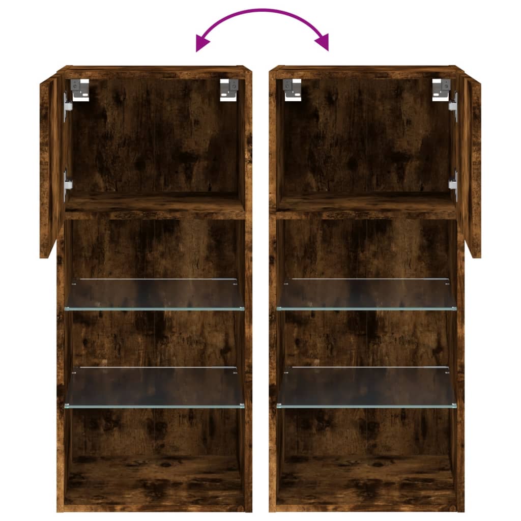 Έπιπλα Τηλεόρασης με LED 2 τεμ. Καπνιστή Δρυς 40,5x30x90 εκ. - Pakobazaar