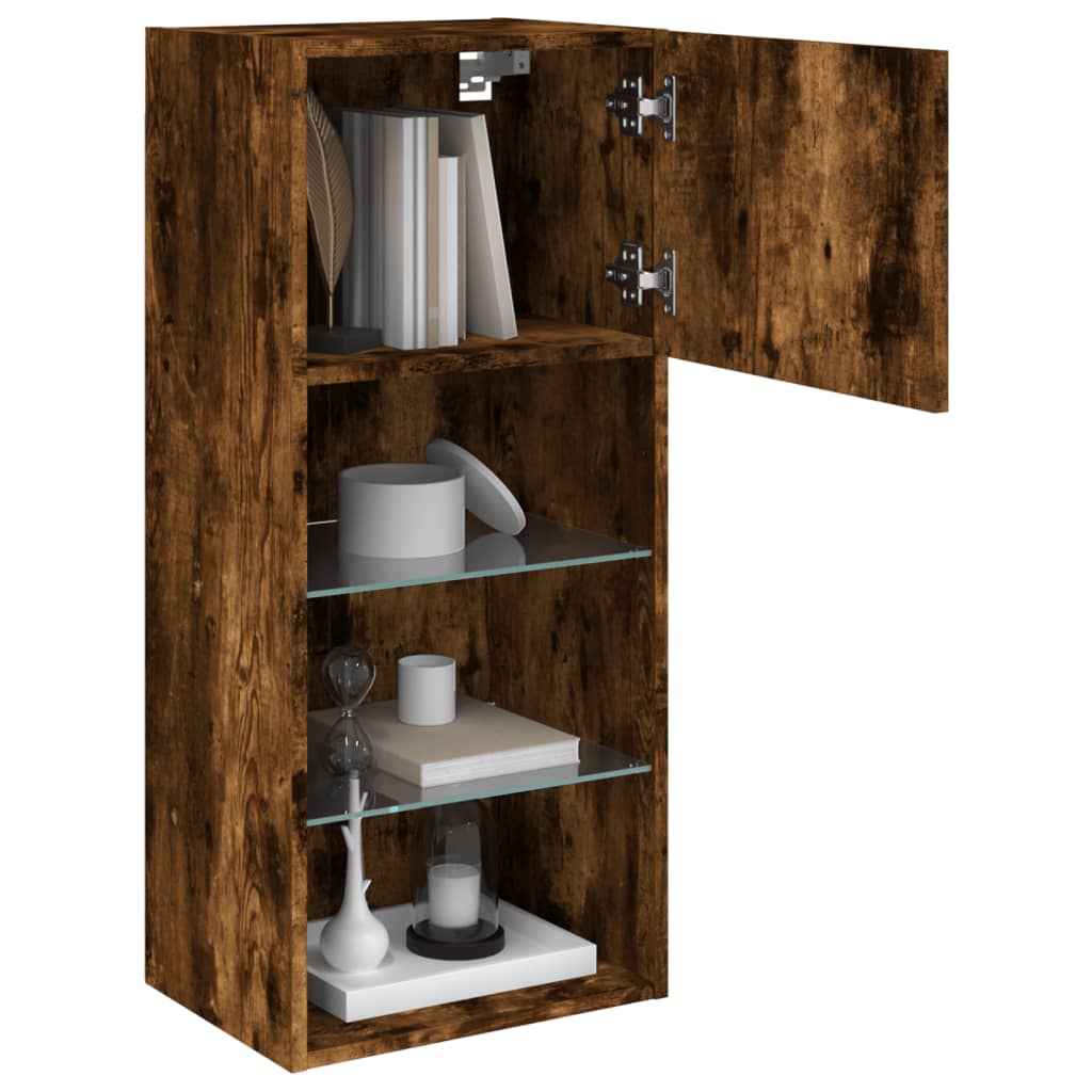 Έπιπλα Τηλεόρασης με LED 2 τεμ. Καπνιστή Δρυς 40,5x30x90 εκ. - Pakobazaar