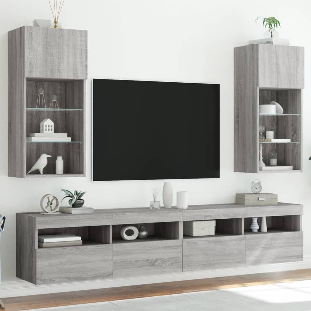 Έπιπλα Τηλεόρασης με LED 2 τεμ. Γκρι Sonoma 40,5x30x90 εκ. - Pakobazaar