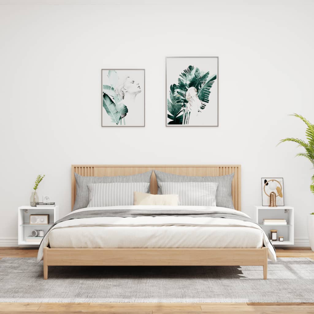 Κομοδίνα Επιτοίχια με Φώτα LED 2 Τεμ. Λευκά - Pakobazaar