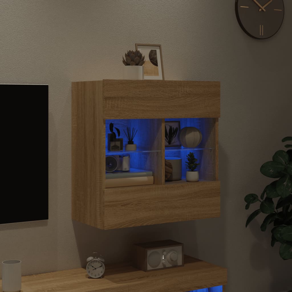 Έπιπλο Τοίχου Τηλεόρασης με LED Sonoma Δρυς 58,5x30x60,5 εκ. - Pakobazaar