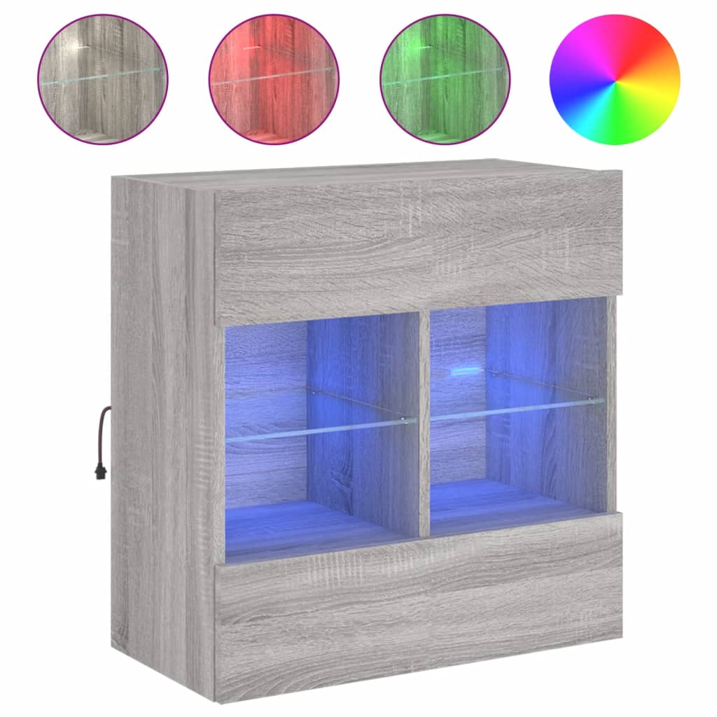Έπιπλο Τοίχου Τηλεόρασης με LED Γκρι Sonoma 58,5x30x60,5 εκ. - Pakobazaar