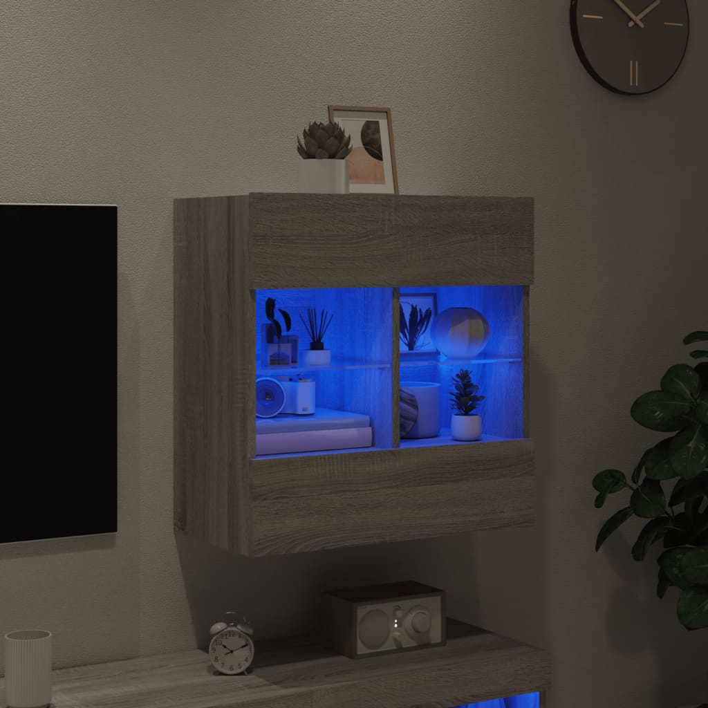Έπιπλο Τοίχου Τηλεόρασης με LED Γκρι Sonoma 58,5x30x60,5 εκ. - Pakobazaar