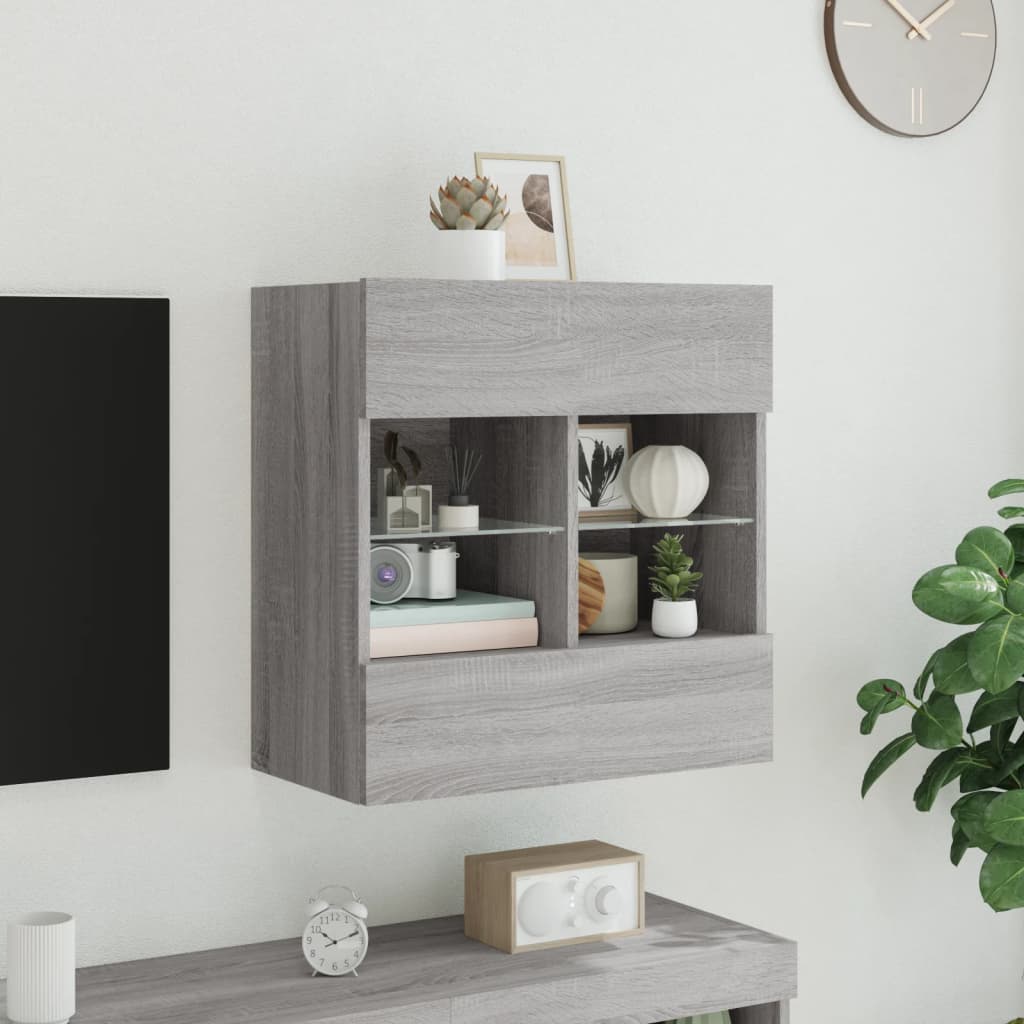 Έπιπλο Τοίχου Τηλεόρασης με LED Γκρι Sonoma 58,5x30x60,5 εκ. - Pakobazaar