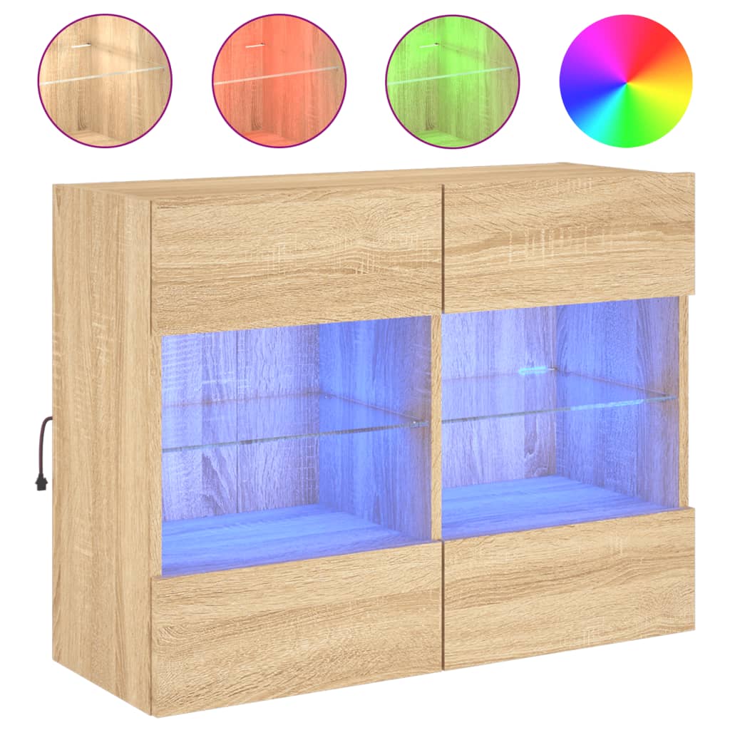 Έπιπλο Τοίχου Τηλεόρασης με LED Sonoma Δρυς 78,5x30x60,5 εκ. - Pakobazaar