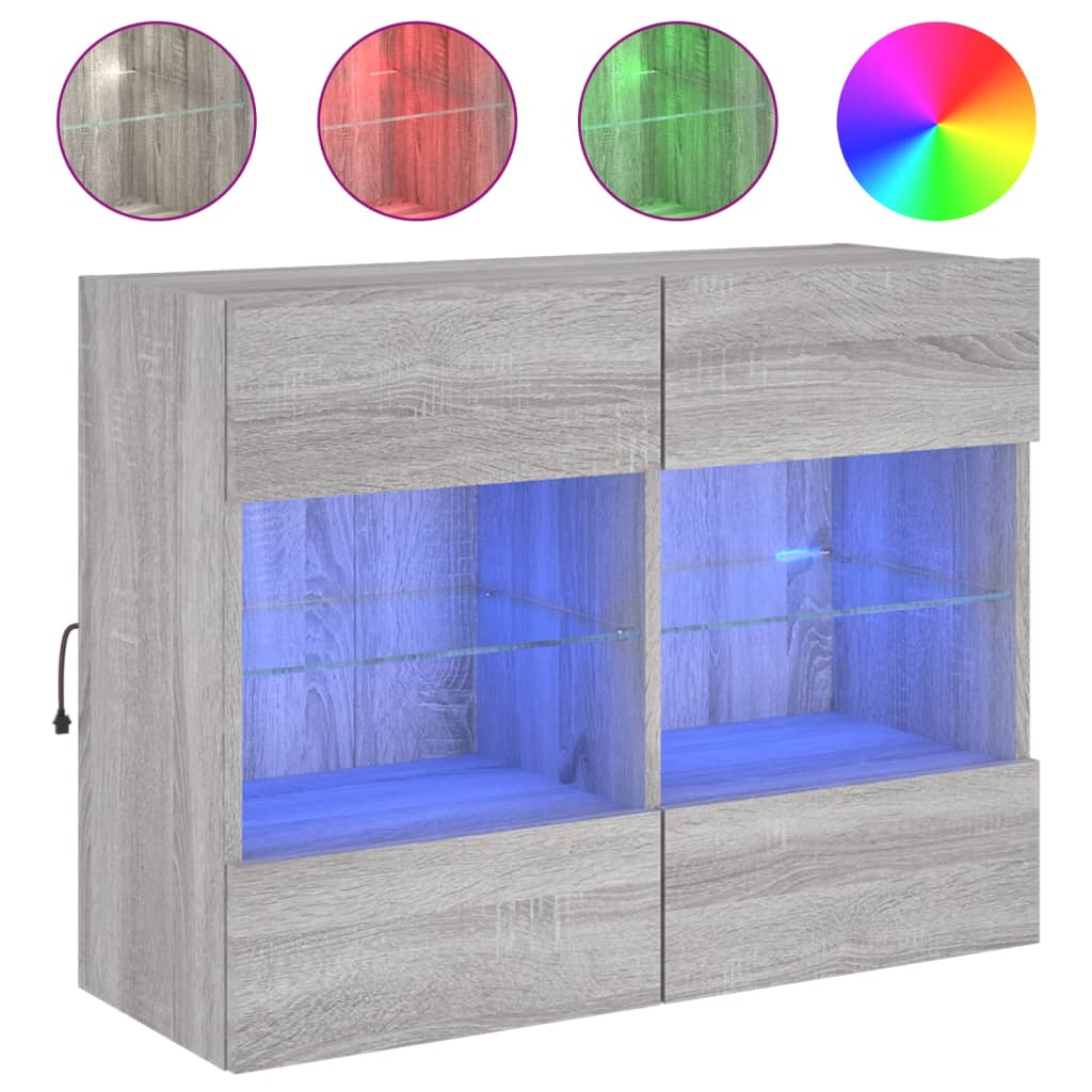 Έπιπλο Τοίχου Τηλεόρασης με LED Γκρι Sonoma 78,5x30x60,5 εκ. - Pakobazaar