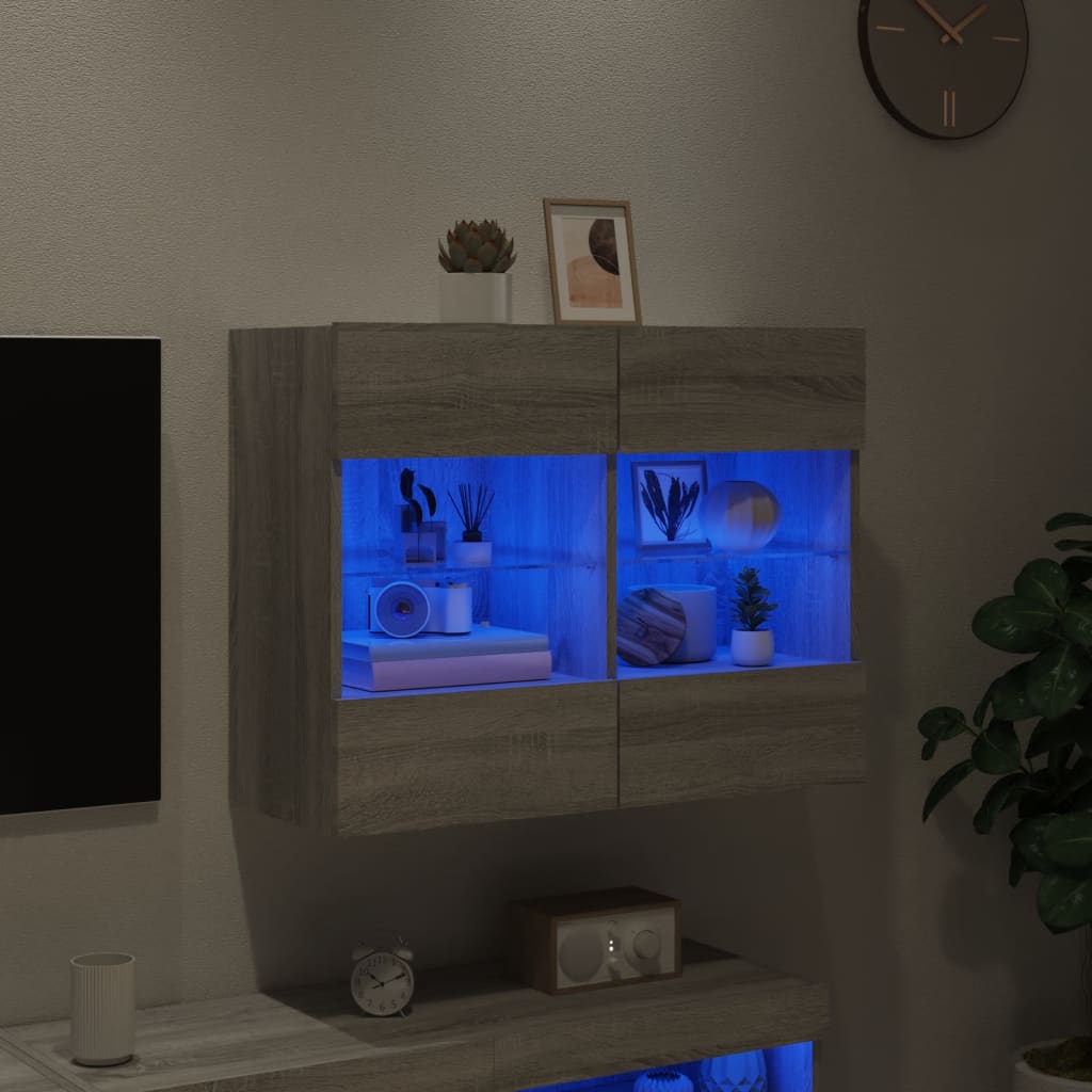 Έπιπλο Τοίχου Τηλεόρασης με LED Γκρι Sonoma 78,5x30x60,5 εκ. - Pakobazaar