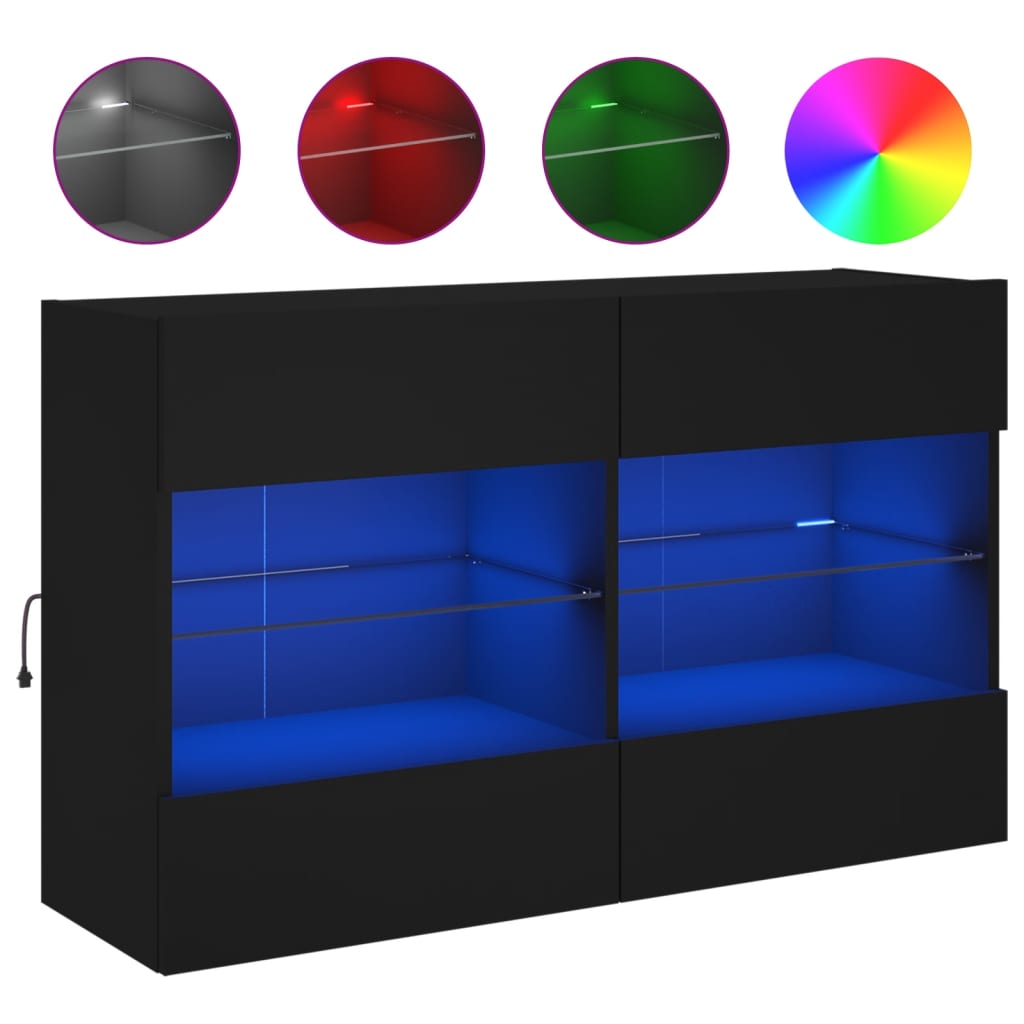 Έπιπλο Τοίχου Τηλεόρασης με LED Μαύρο 98,5x30x60,5 εκ.