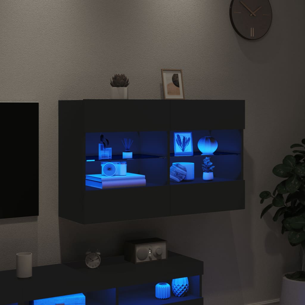 Έπιπλο Τοίχου Τηλεόρασης με LED Μαύρο 98,5x30x60,5 εκ.