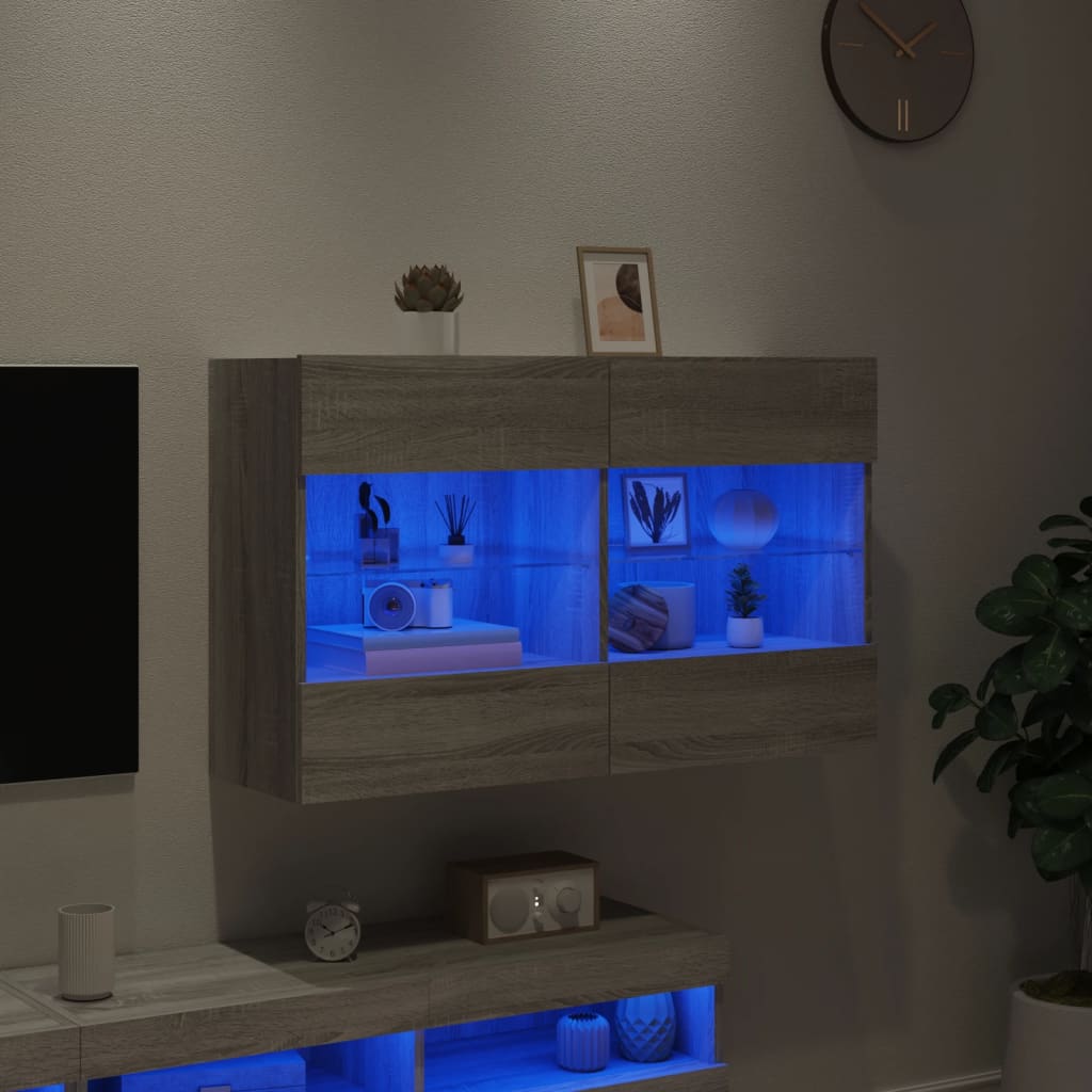 Έπιπλο Τοίχου Τηλεόρασης με LED Γκρι Sonoma 98,5x30x60,5 εκ. - Pakobazaar
