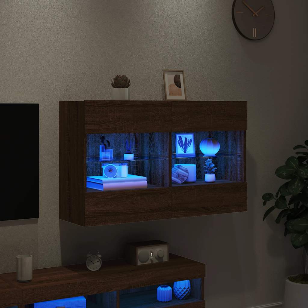 Έπιπλο Τοίχου Τηλεόρασης με LED Καφέ Δρυς 98,5x30x60,5 εκ.