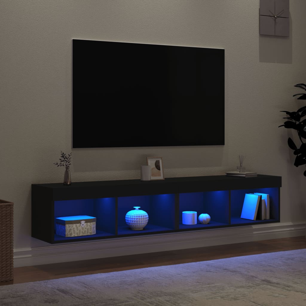 Έπιπλα Τηλεόρασης με LED 2 τεμ. Μαύρα 80 x 30 x 30 εκ. - Pakobazaar