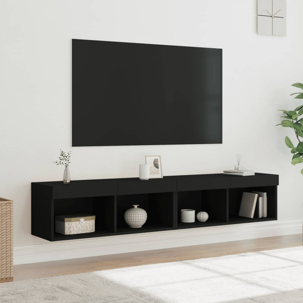 Έπιπλα Τηλεόρασης με LED 2 τεμ. Μαύρα 80 x 30 x 30 εκ. - Pakobazaar