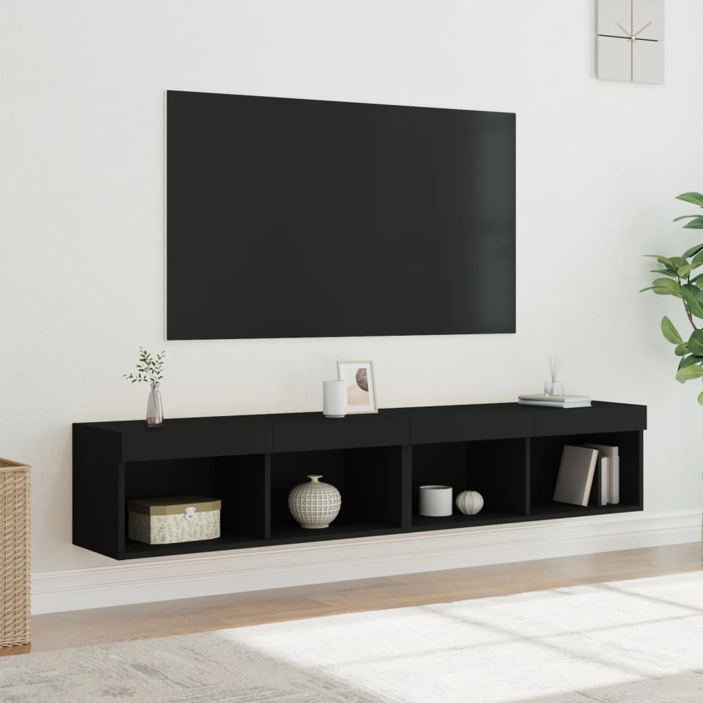 Έπιπλα Τηλεόρασης με LED 2 τεμ. Μαύρα 80 x 30 x 30 εκ. - Pakobazaar