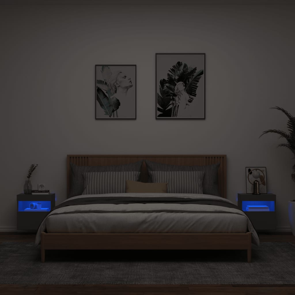 Έπιπλα Τοίχου Τηλεόρασης με LED 2 Τεμ. Μαύρα 40x30x40 εκ.