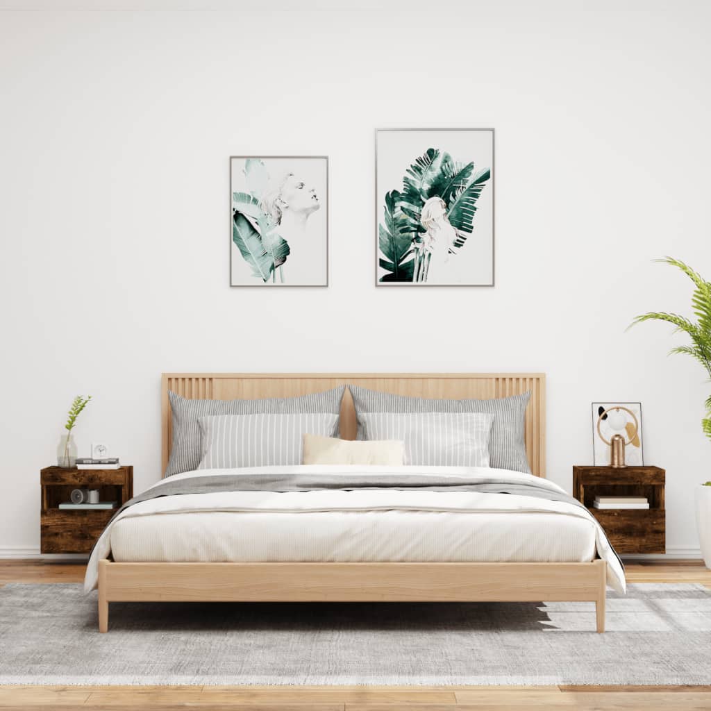 Έπιπλα Τοίχου Τηλεόρασης LED 2 Τεμ. Καπνιστή Δρυς 40x30x40 εκ. - Pakobazaar