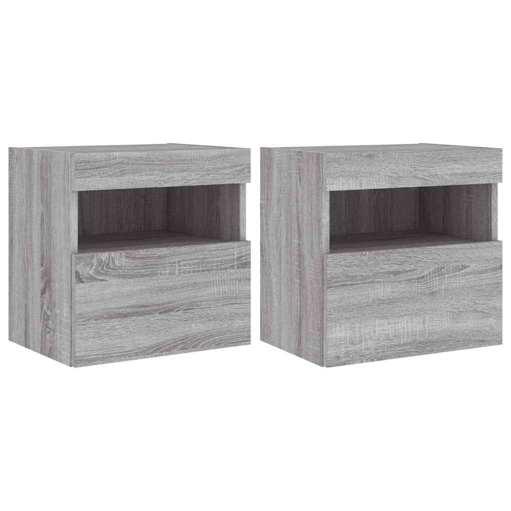 Έπιπλα Τοίχου Τηλ. με LED 2 Τεμ. Γκρι Sonoma 40x30x40 εκ.