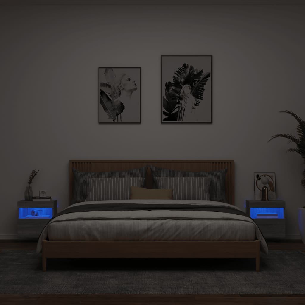 Έπιπλα Τοίχου Τηλ. με LED 2 Τεμ. Γκρι Sonoma 40x30x40 εκ.
