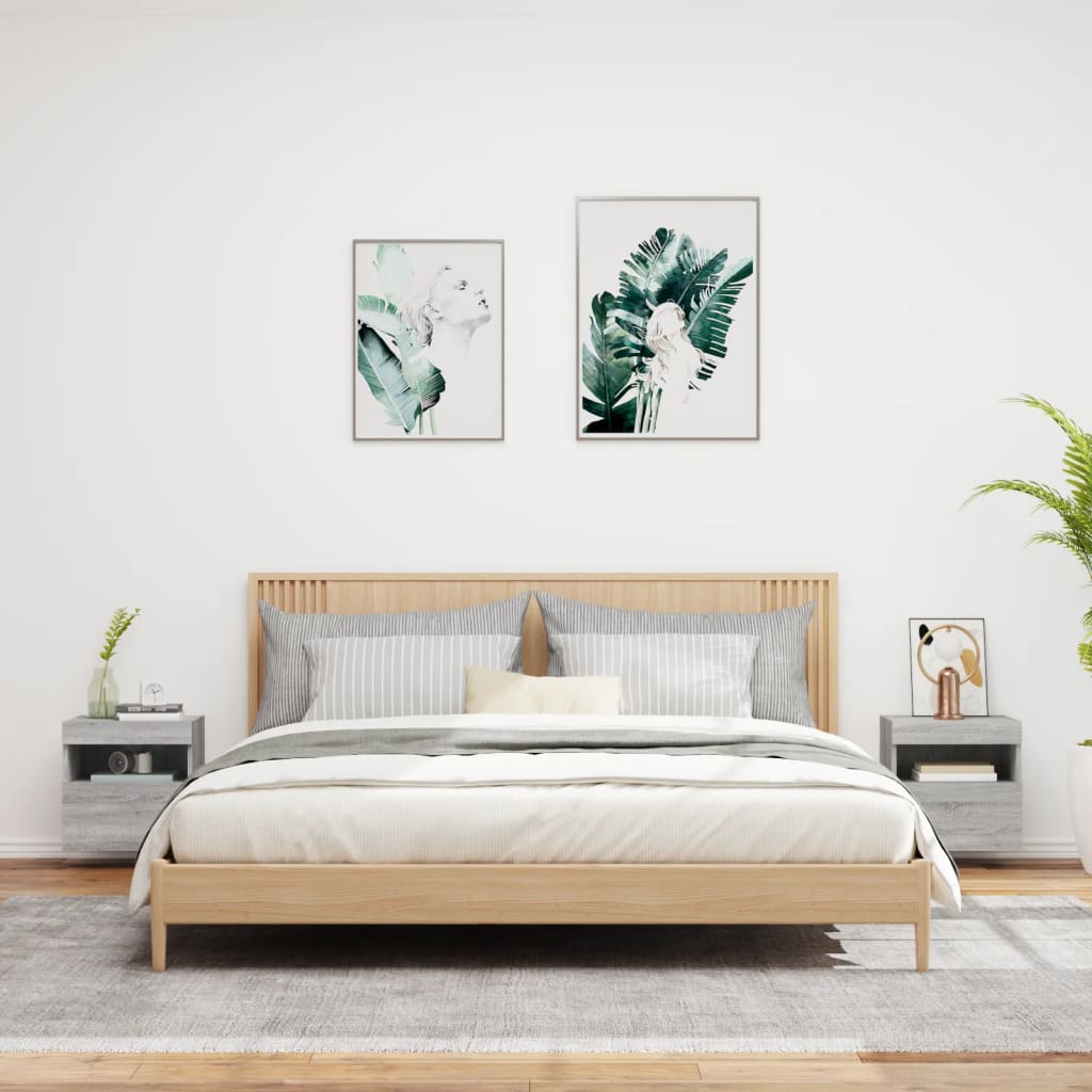 Έπιπλα Τοίχου Τηλ. με LED 2 Τεμ. Γκρι Sonoma 40x30x40 εκ.