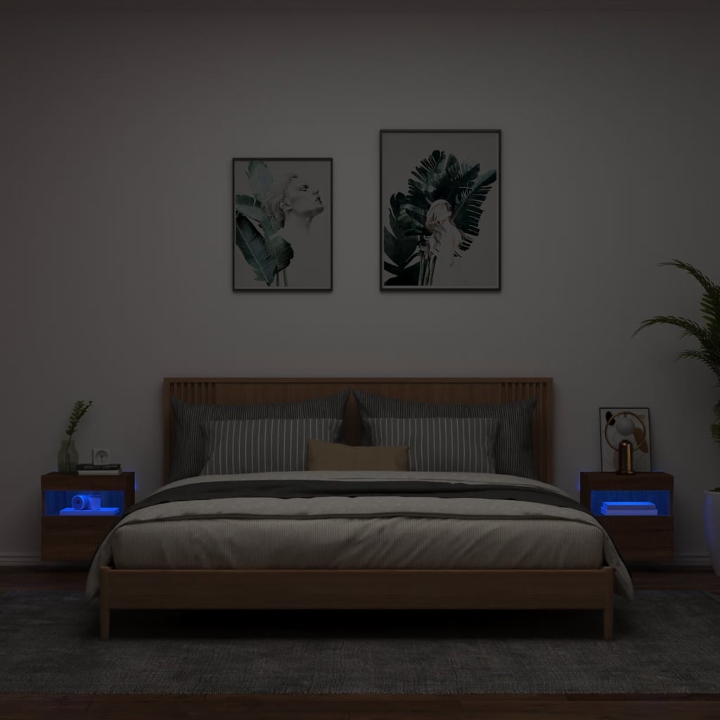 Έπιπλα Τοίχου Τηλεόρασης LED 2 Τεμ. Καφέ Δρυς 40x30x40 εκ.
