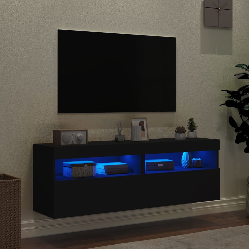 Έπιπλα Τοίχου Τηλεόρασης με LED 2 Τεμ. Μαύρα 60x30x40 εκ.