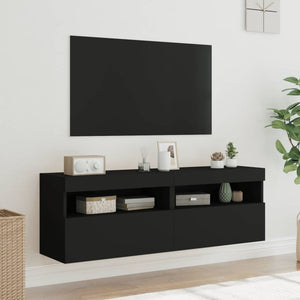Έπιπλα Τοίχου Τηλεόρασης με LED 2 Τεμ. Μαύρα 60x30x40 εκ.