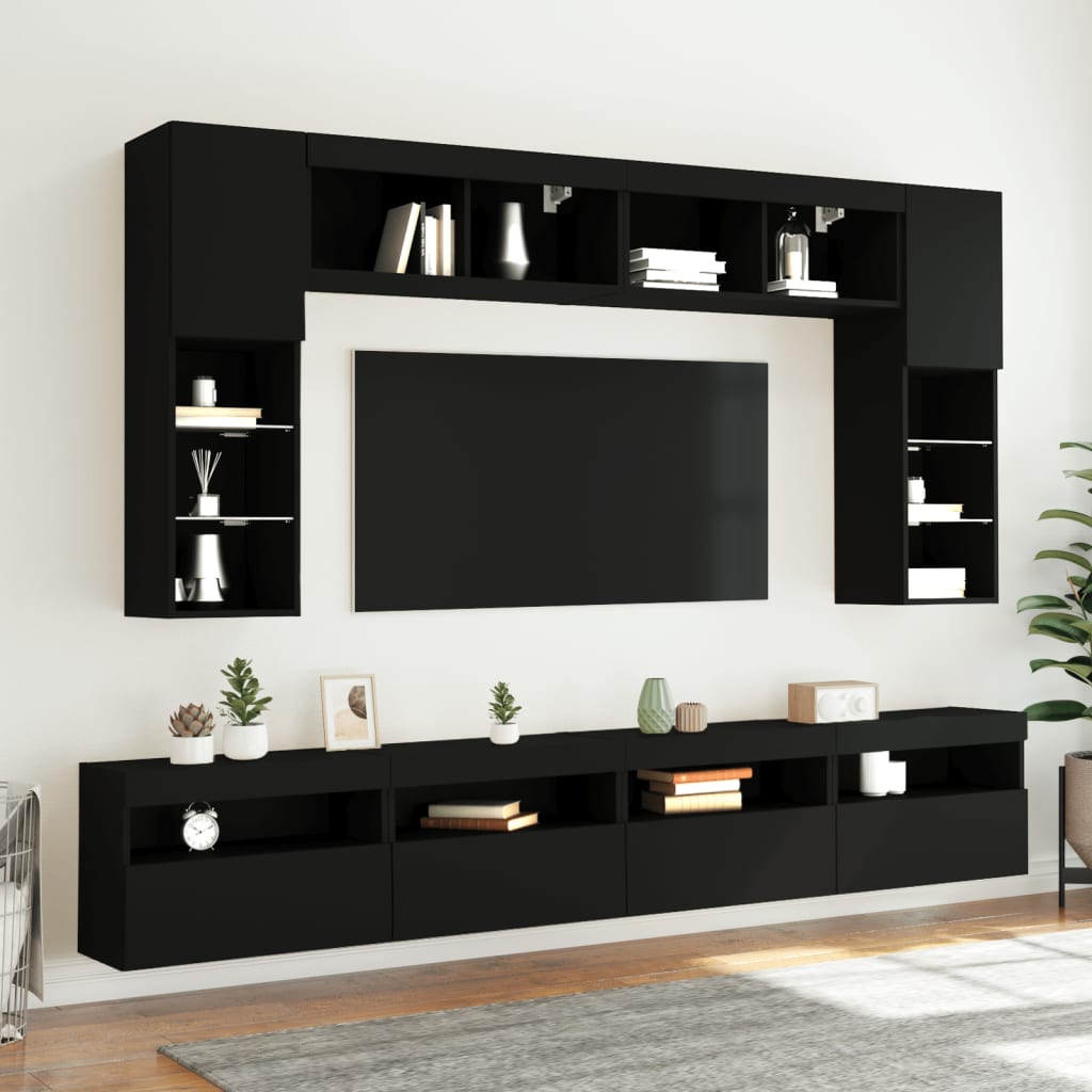 Έπιπλα Τοίχου Τηλεόρασης με LED 2 Τεμ. Μαύρα 60x30x40 εκ.