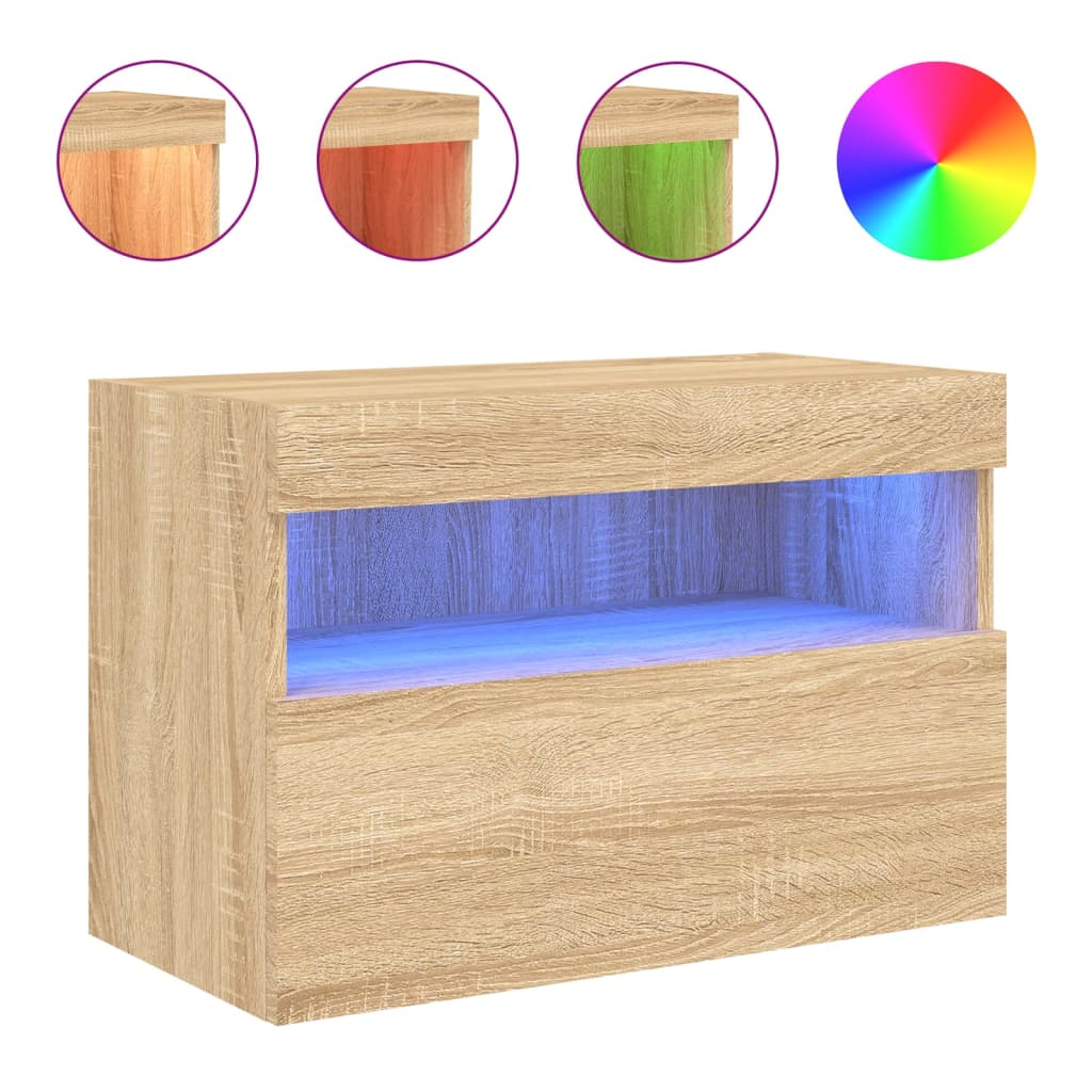 Έπιπλο Τοίχου Τηλεόρασης με LED Sonoma Δρυς 60x30x40 εκ. - Pakobazaar