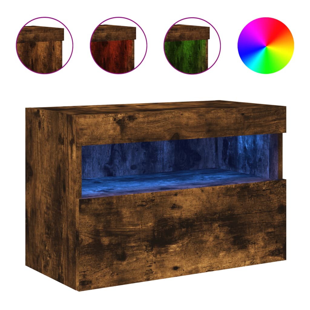 Έπιπλο Τοίχου Τηλεόρασης με LED Καπνιστή Δρυς 60x30x40 εκ. - Pakobazaar