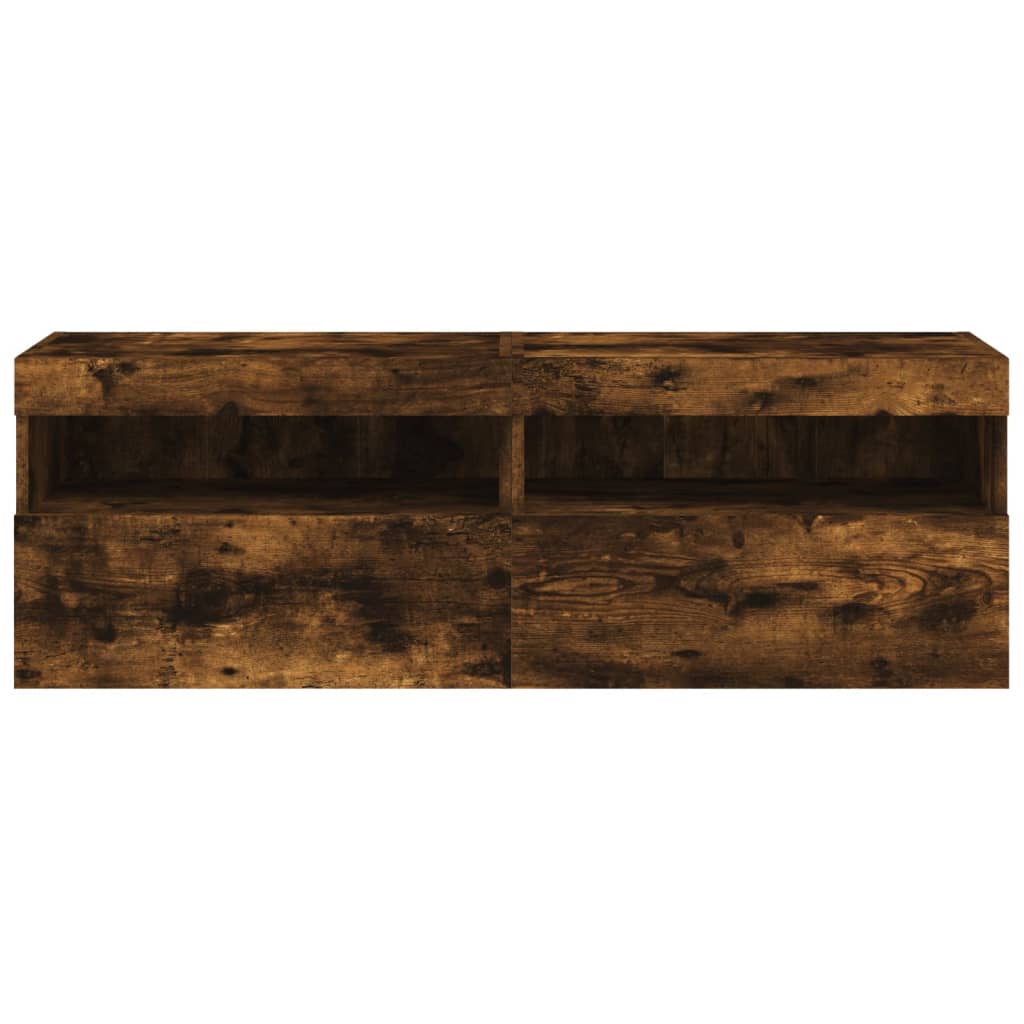 Έπιπλα Τοίχου Τηλεόρασης LED 2 Τεμ. Καπνιστή Δρυς 60x30x40 εκ. - Pakobazaar