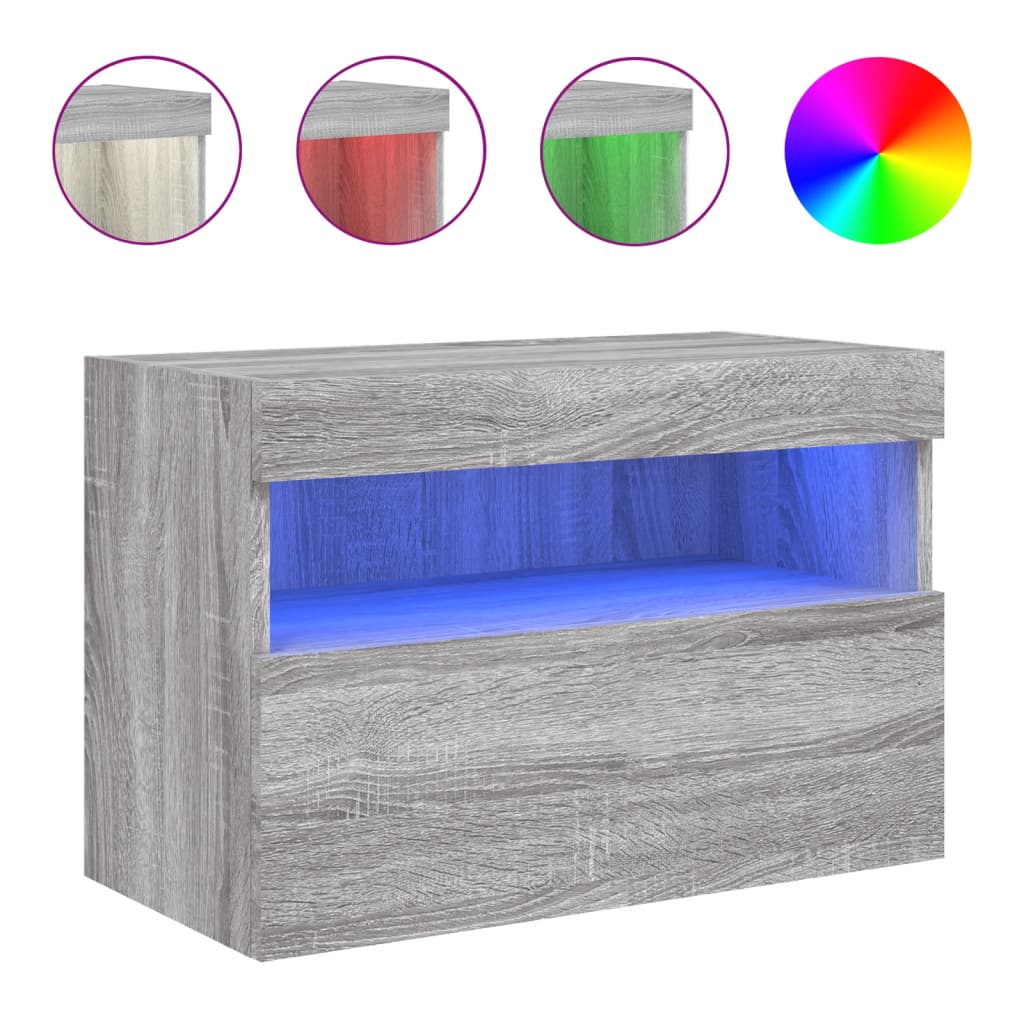 Έπιπλο Τοίχου Τηλεόρασης με LED Γκρι Sonoma 60x30x40 εκ. - Pakobazaar