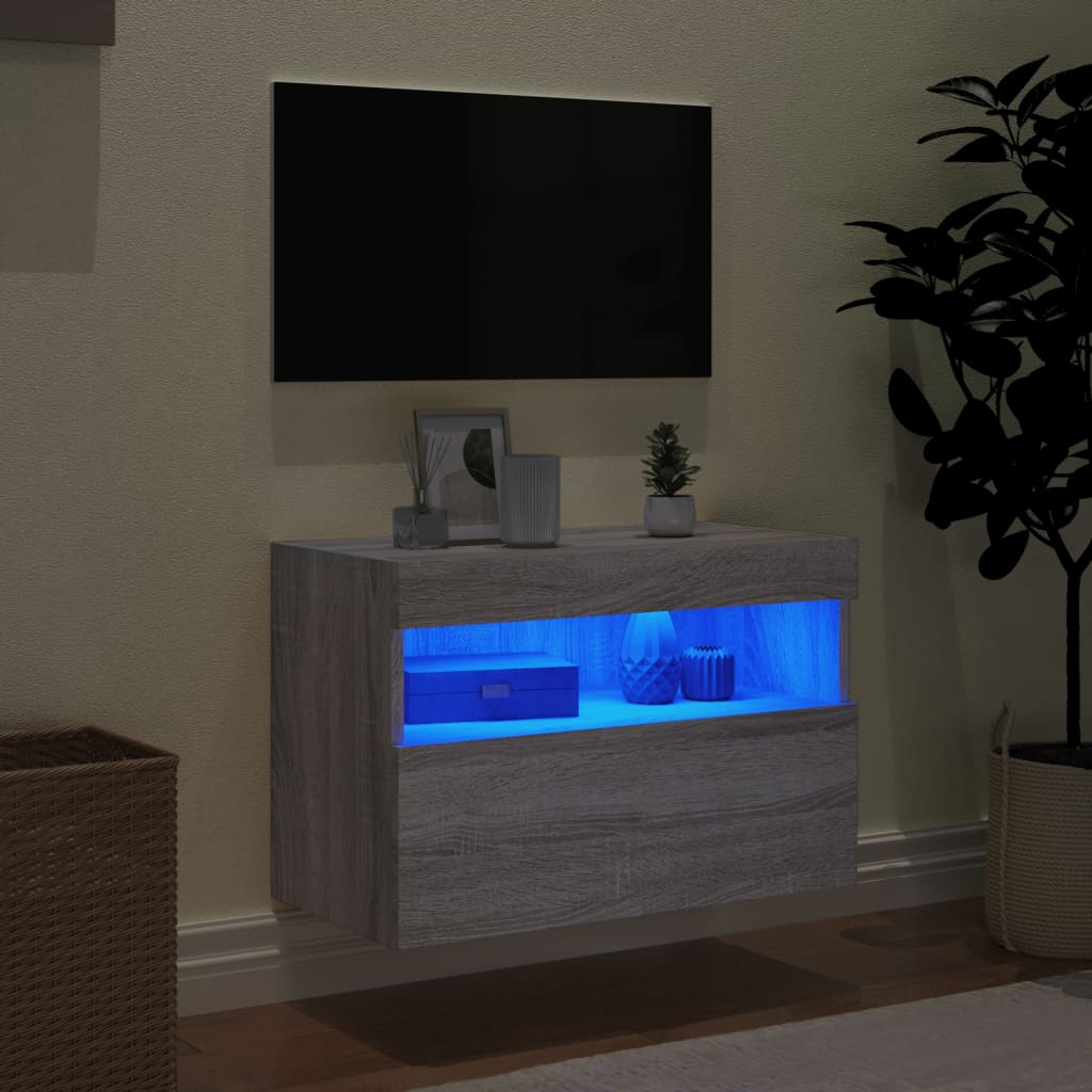 Έπιπλο Τοίχου Τηλεόρασης με LED Γκρι Sonoma 60x30x40 εκ. - Pakobazaar