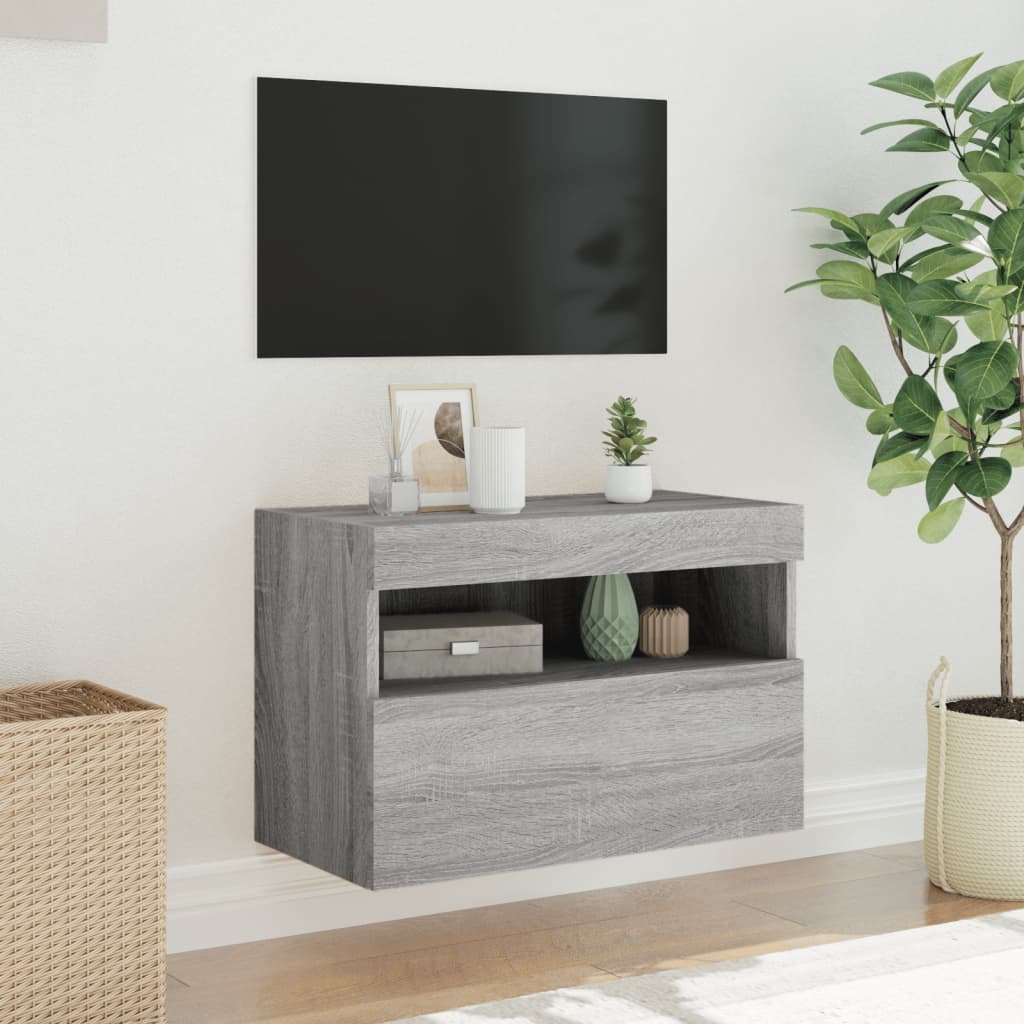 Έπιπλο Τοίχου Τηλεόρασης με LED Γκρι Sonoma 60x30x40 εκ. - Pakobazaar