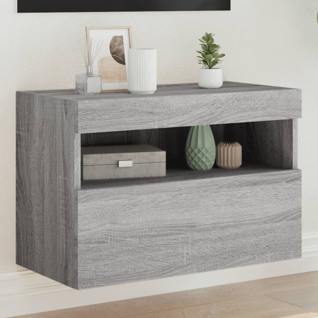 Έπιπλο Τοίχου Τηλεόρασης με LED Γκρι Sonoma 60x30x40 εκ. - Pakobazaar