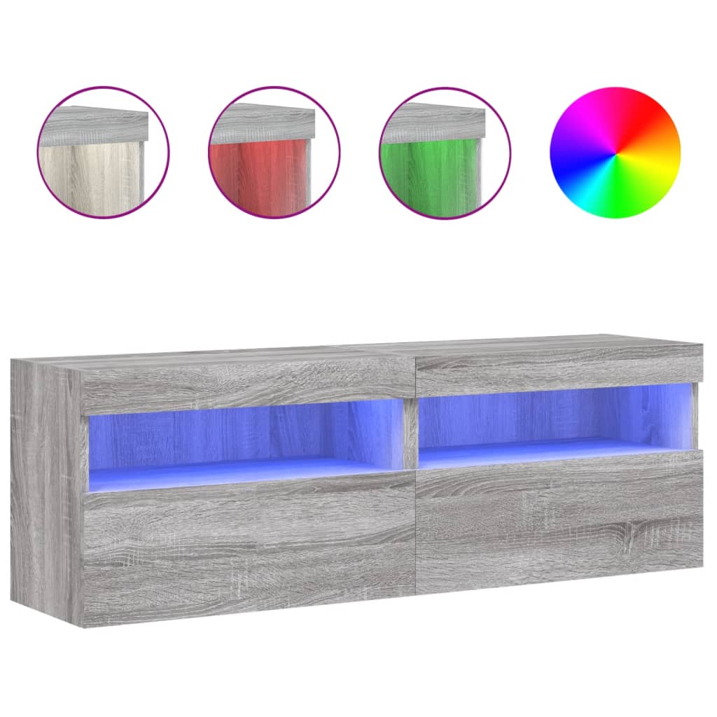 Έπιπλα Τοίχου Τηλ. με LED 2 Τεμ. Γκρι Sonoma 60x30x40 εκ. - Pakobazaar