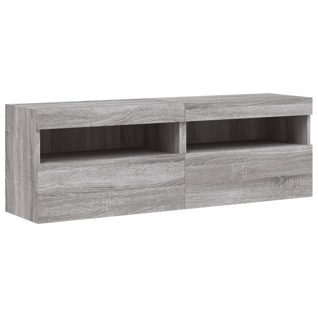 Έπιπλα Τοίχου Τηλ. με LED 2 Τεμ. Γκρι Sonoma 60x30x40 εκ. - Pakobazaar