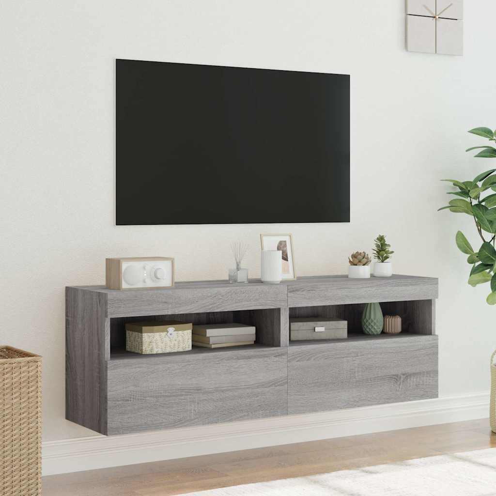 Έπιπλα Τοίχου Τηλ. με LED 2 Τεμ. Γκρι Sonoma 60x30x40 εκ. - Pakobazaar