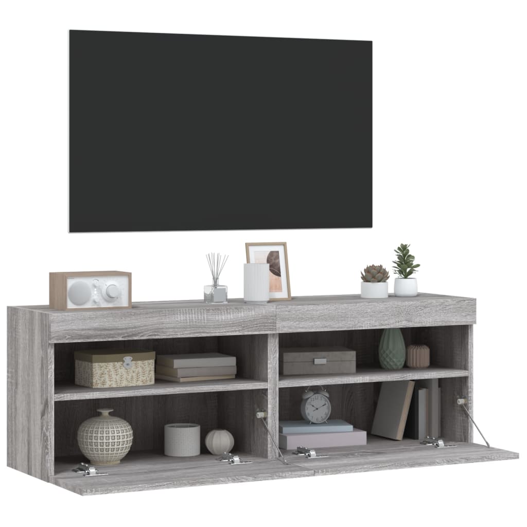Έπιπλα Τοίχου Τηλ. με LED 2 Τεμ. Γκρι Sonoma 60x30x40 εκ. - Pakobazaar