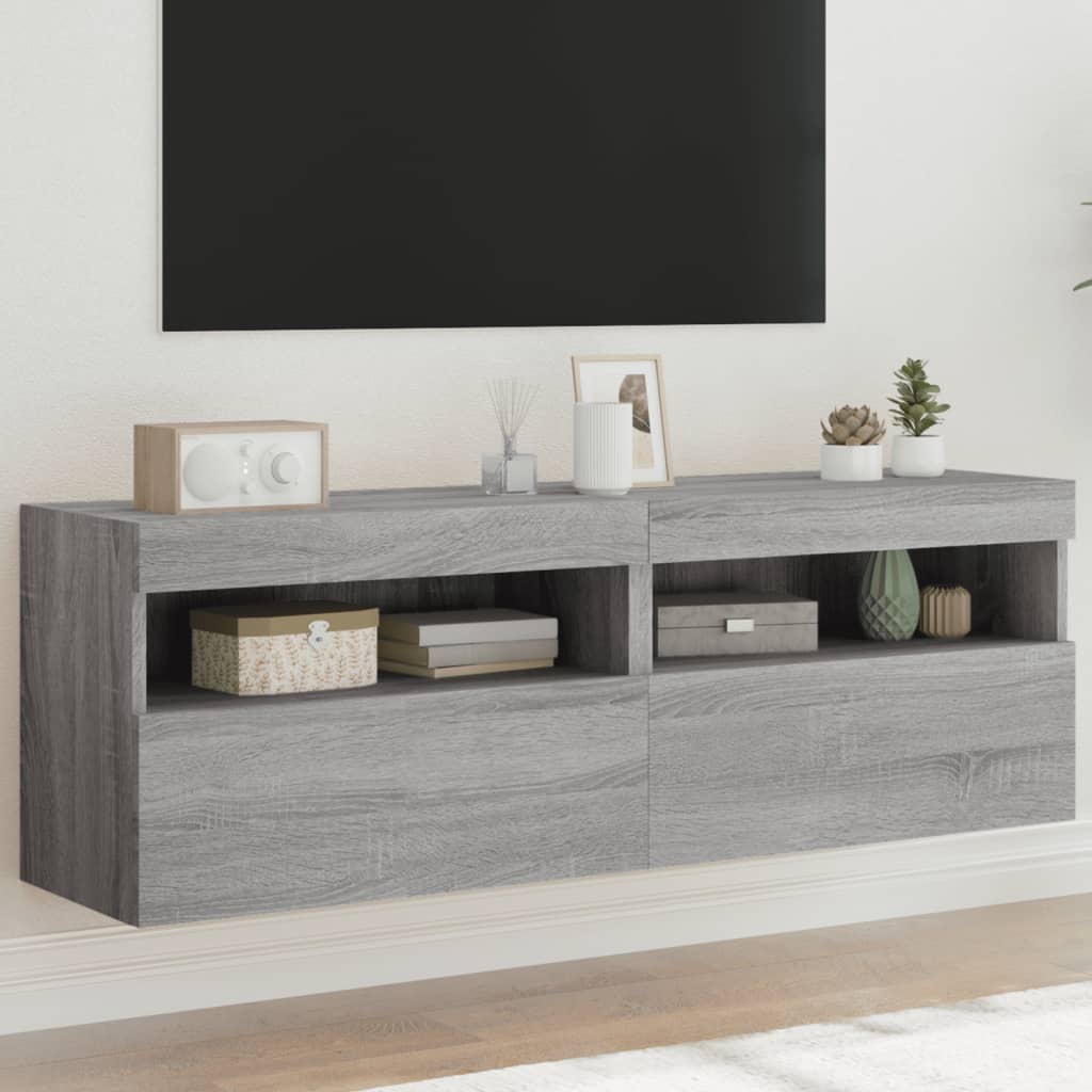 Έπιπλα Τοίχου Τηλ. με LED 2 Τεμ. Γκρι Sonoma 60x30x40 εκ. - Pakobazaar