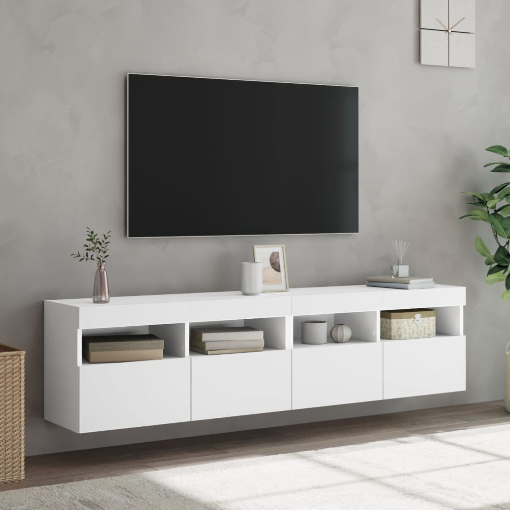 Έπιπλα Τοίχου Τηλεόρασης με LED 2 Τεμ. Λευκά 80x30x40 εκ. - Pakobazaar